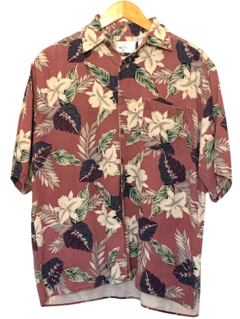 Bill Blass Mens Hawaiian Silk Shirt 1990's Floral Print Button-Down Short Sleeve